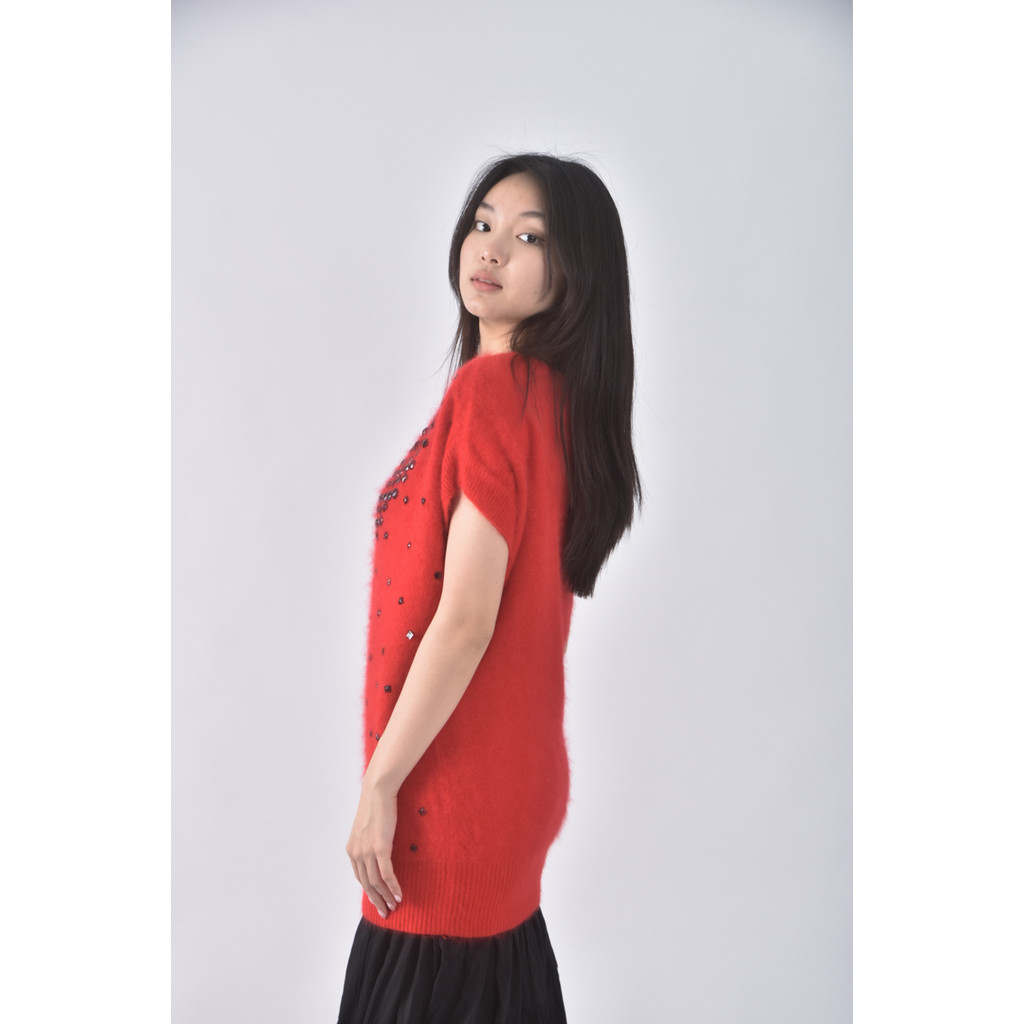 (XL) 圓領紅色短袖上衣二手衣, , large