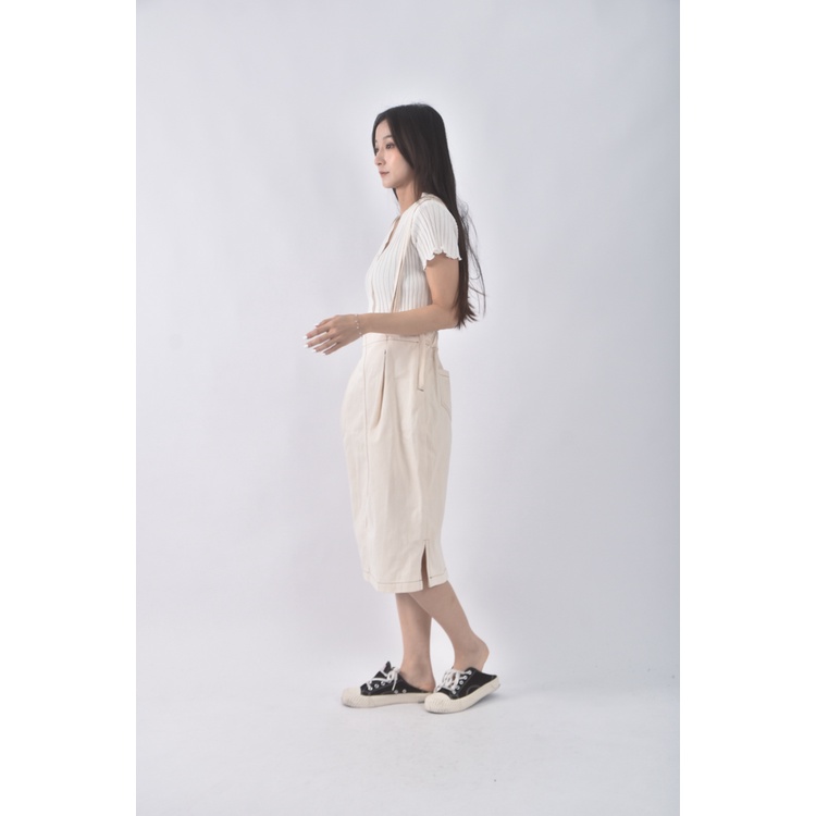 (S) 丹寧牛仔吊帶杏色長裙二手衣, , large