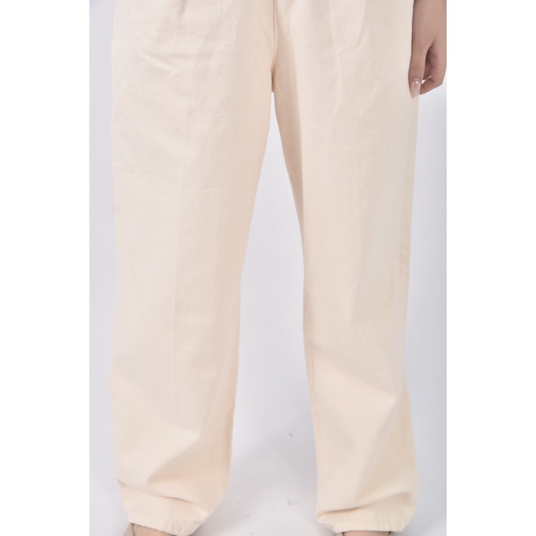 (L) aewen matoph高腰丹寧牛仔質感杏色長褲二手衣, , large