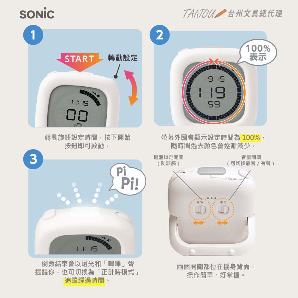 【龍品文創】SONIC SP-1118 電子時鐘倒數計時器-不附電池-白, , large