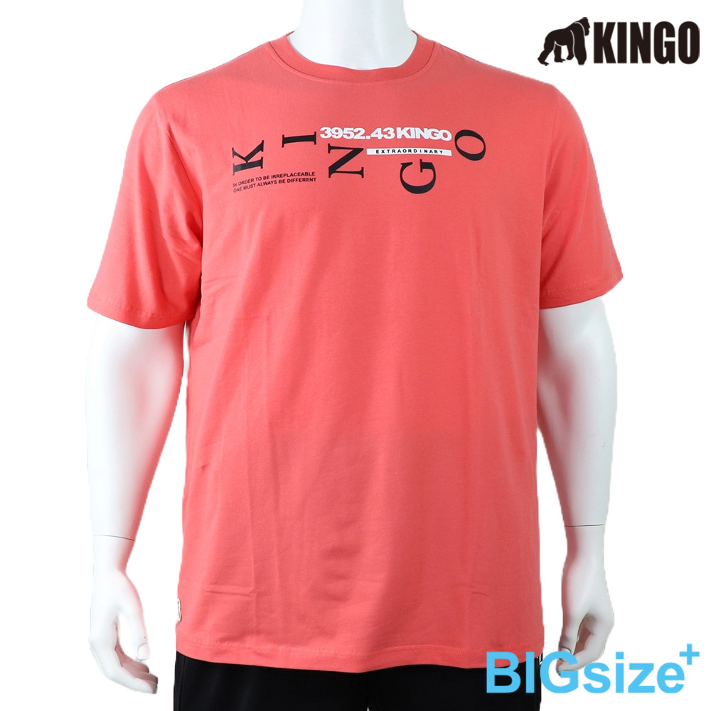 KINGO-大尺碼-男款 圓領T恤-桔-513122, , large