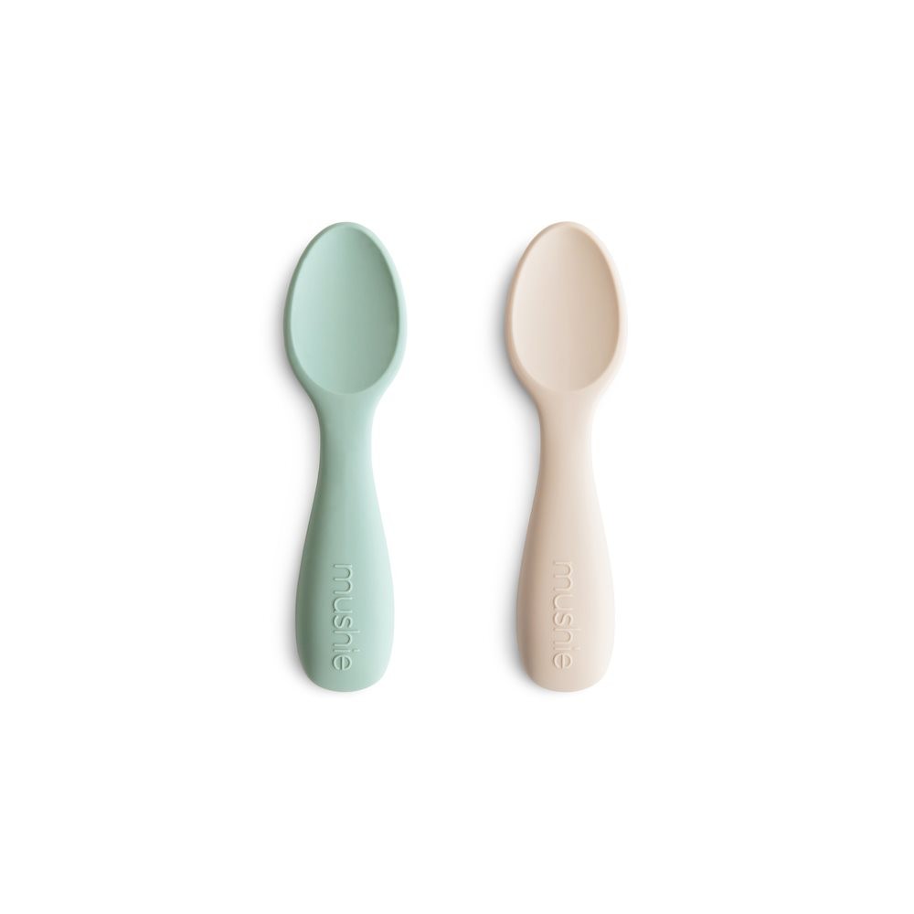 Mushie Toddler Starter Spoons - Silicone 2-Pack - Cambridge Blue/Shifting Sand, , large