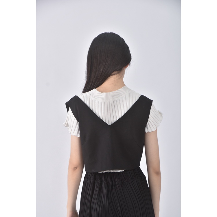 (M) blorrom質感修身短版棉質背心黑色外套二手衣, , large