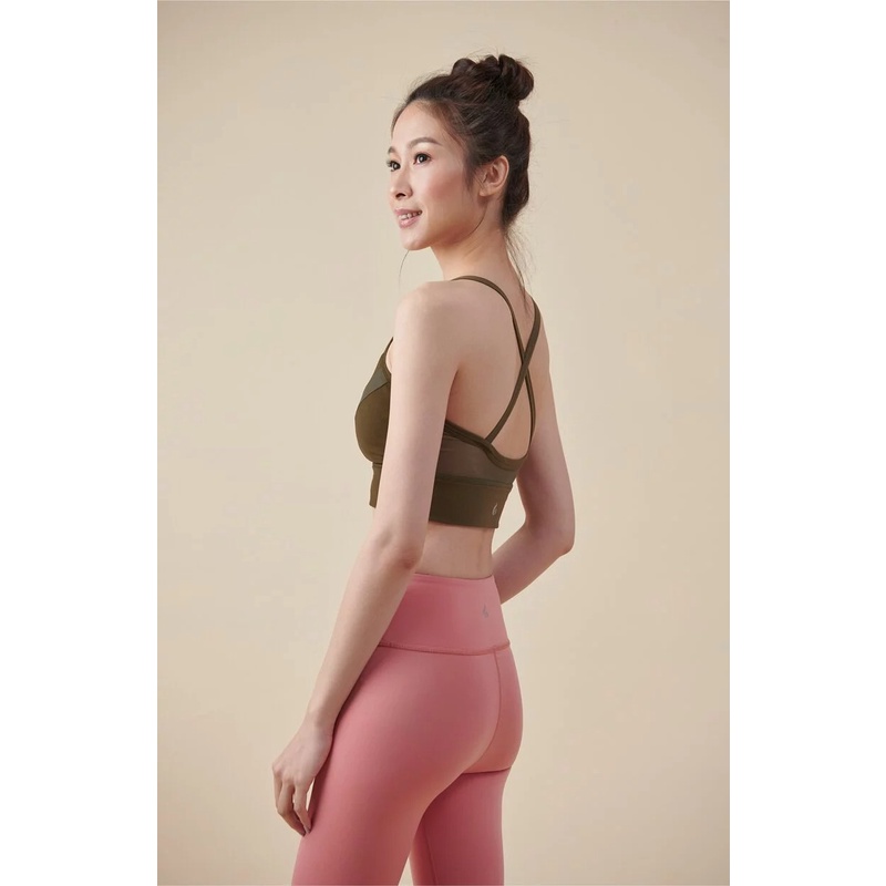 YOGA FLOW Venus Bra - 性感撞色網紗短版上衣 - 深茶綠 Jungle Green, , large