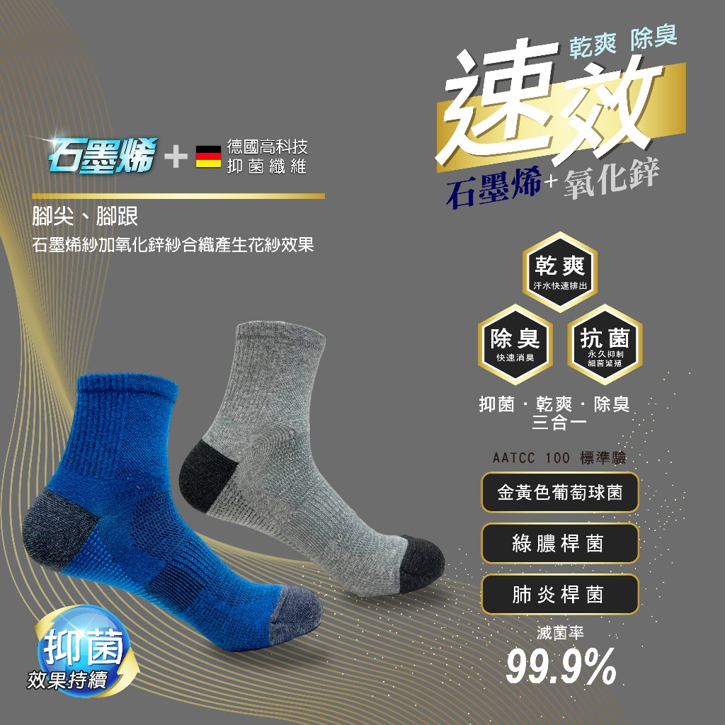 【D&G】速效機能乾爽男1/2襪<中灰>D579 短襪 襪子 抑菌消臭, , large