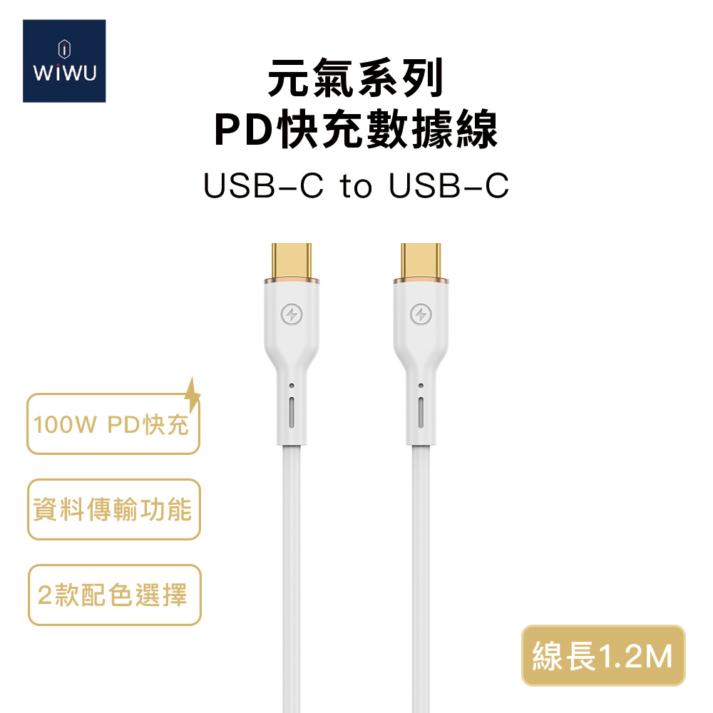 【WiWU】元氣系列100W PD快充數據線1.2米/雙色, , large