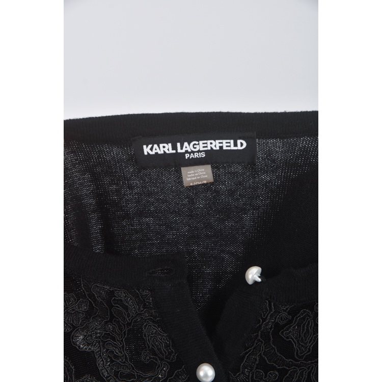 (M) karl lagerfeld縷空蕾絲針織黑色外套二手衣, , large