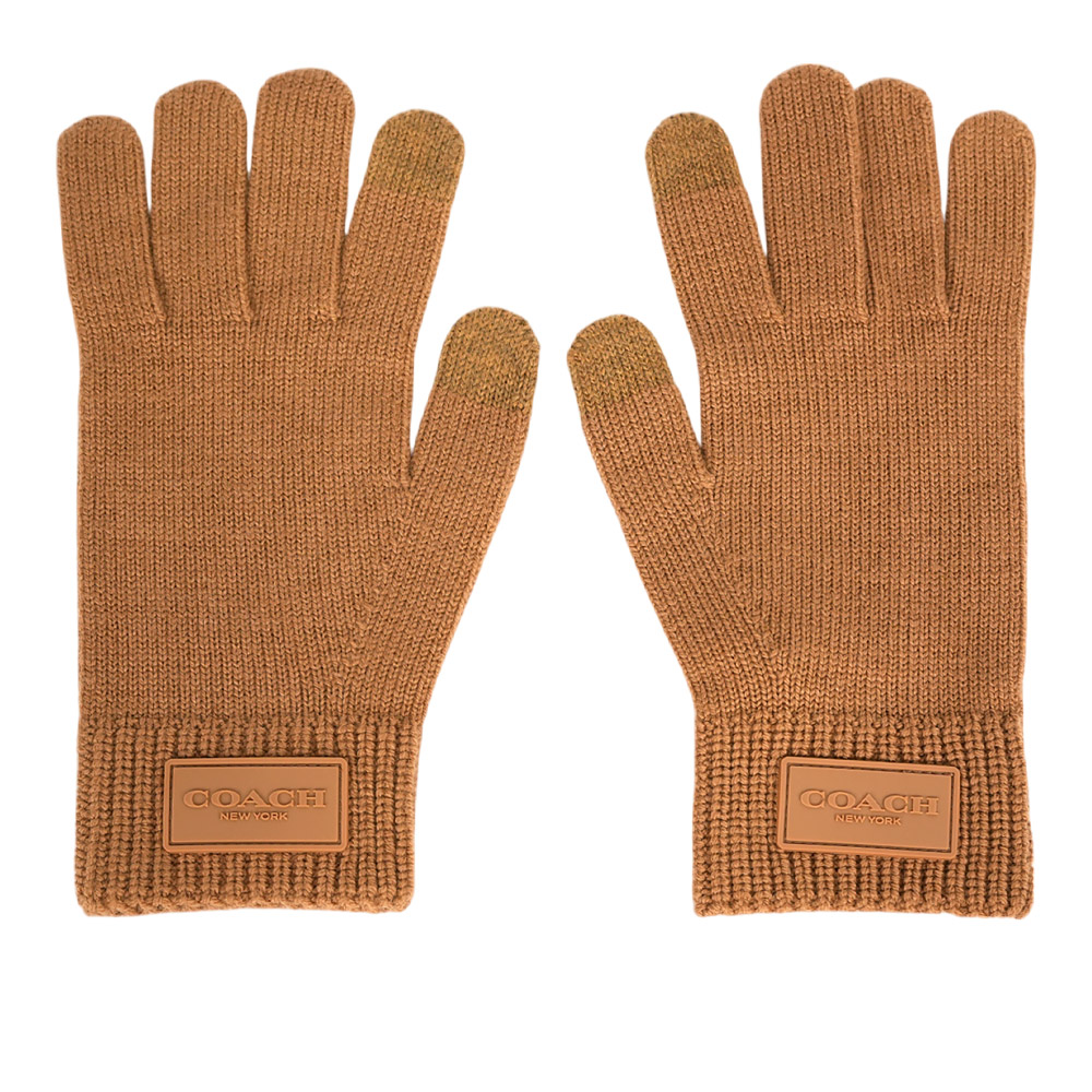 COACH 方形經典馬車標牌羊毛手套 L/XL /淺焦糖色