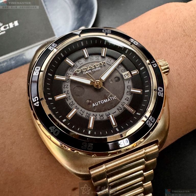 [星晴錶業]COACH手錶,46mm,CH00217雙面機械鏤空錶面金色錶殼金色精鋼錶帶款, , large