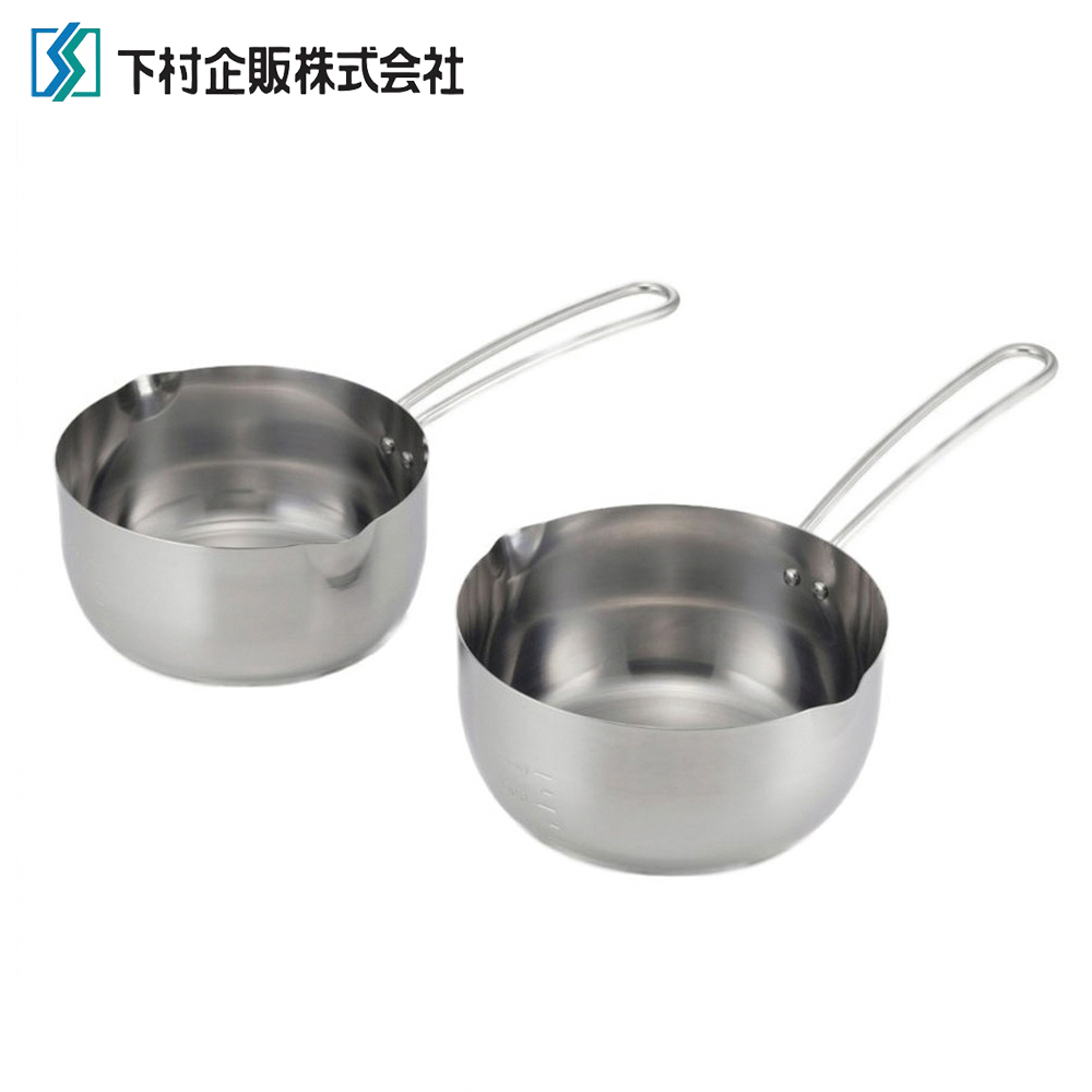 【下村企販】日本製全不鏽鋼泡麵鍋單手鍋 2件組(16cm +18cm/洗碗機可用), , large