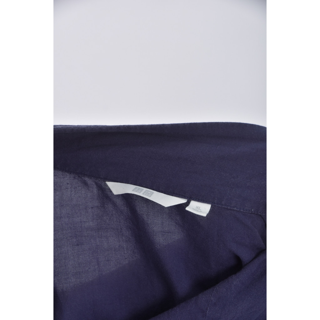 (2XL) uniqlo質感亞麻棉質素面藍色短袖上衣二手衣, , large
