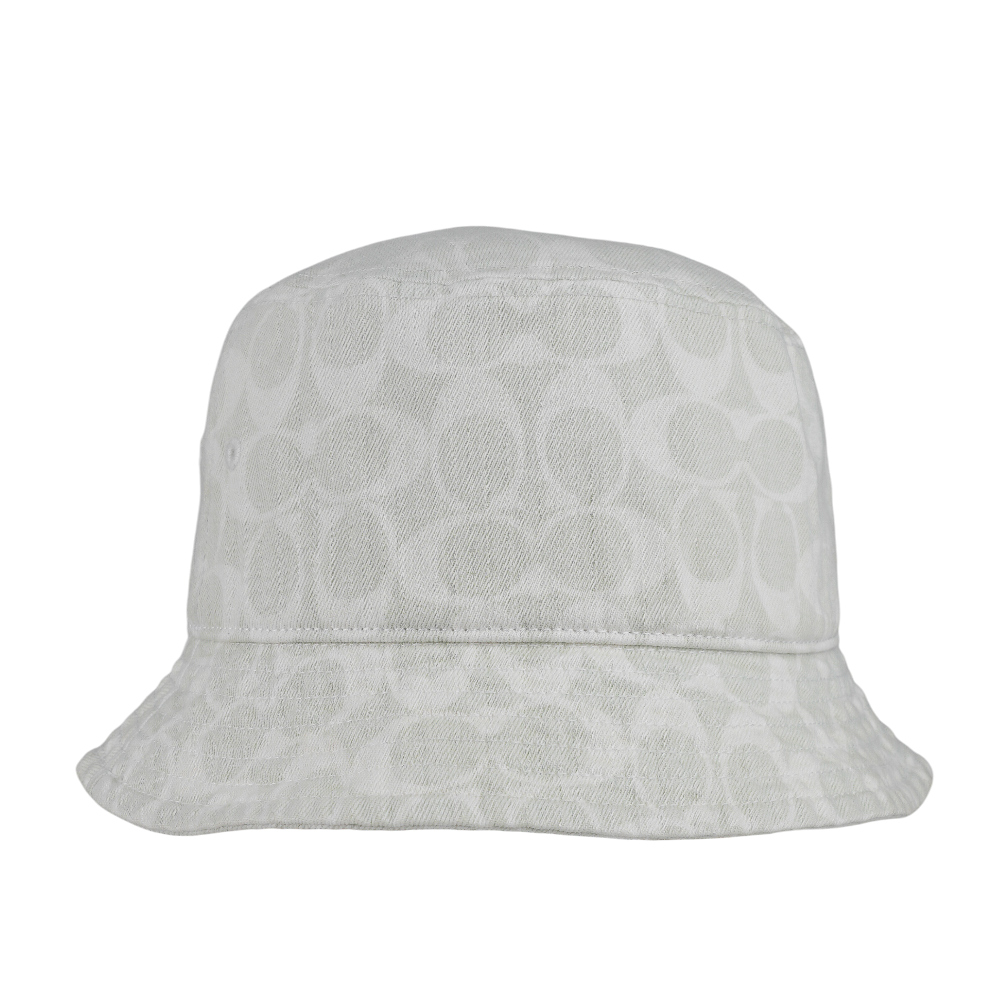 COACH 滿版CC Logo 皮標細節棉質牛仔漁夫帽/白色, , large