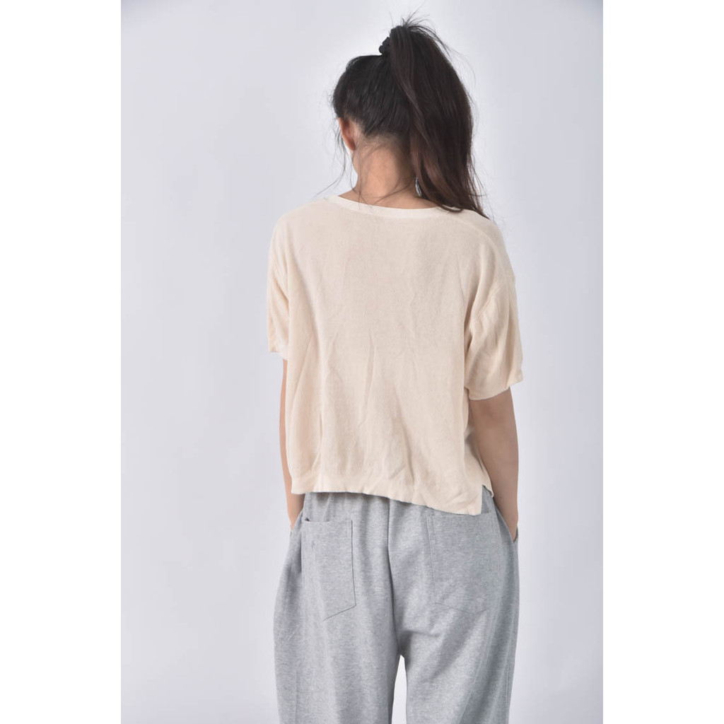 (XL) 排扣杏色短袖上衣二手衣, , large