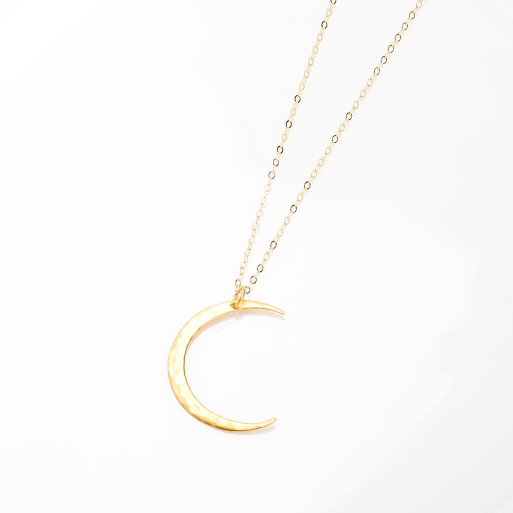 【Angel & Me】Hammered Moon s925 sterling silver 24k gold-plated necklace, , large