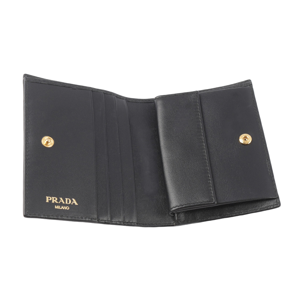 PRADA 浮雕Logo 水波紋皮革二折零錢袋短夾/黑色, , large