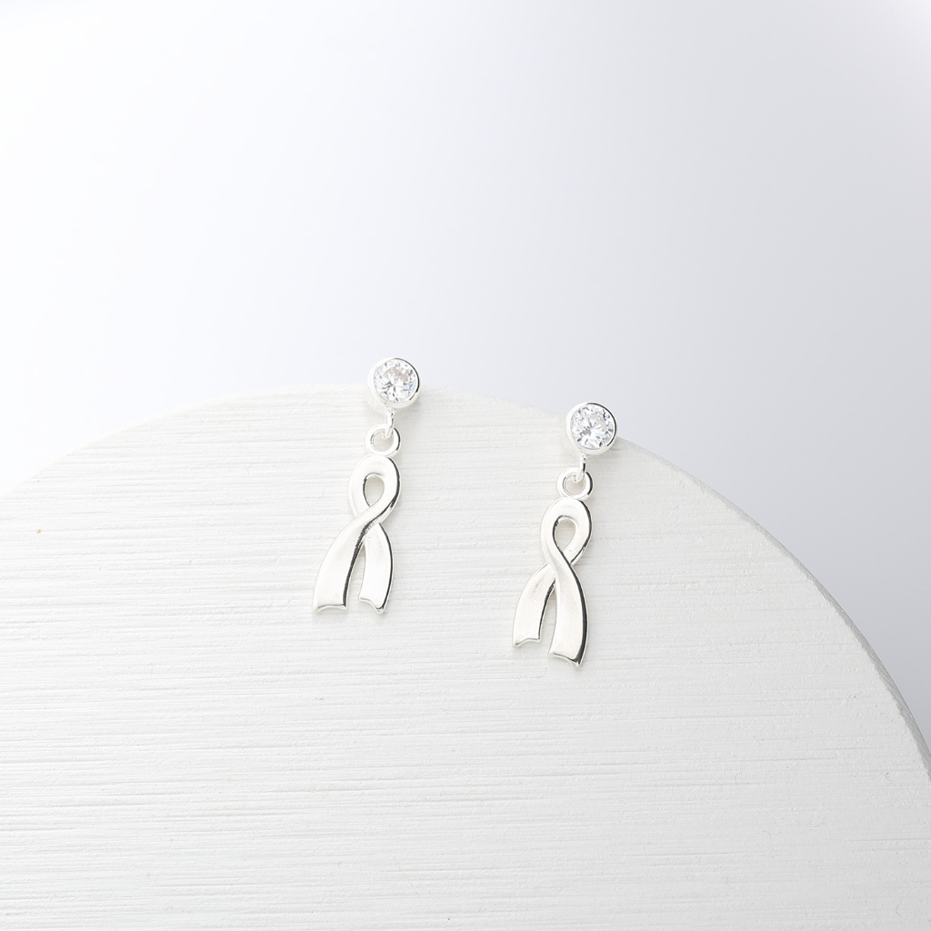 【Angel & Me】想念 絲帶 符號 單鑽 一對 s925 純銀 耳環 耳夾 生日 情人節禮物, , large