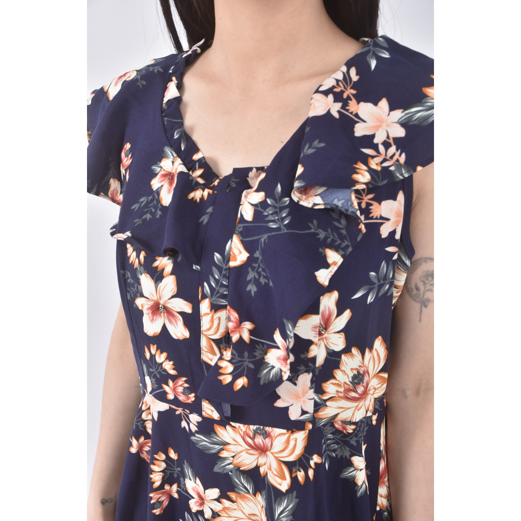 (S) 質感花紋藍色洋裝二手衣, , large