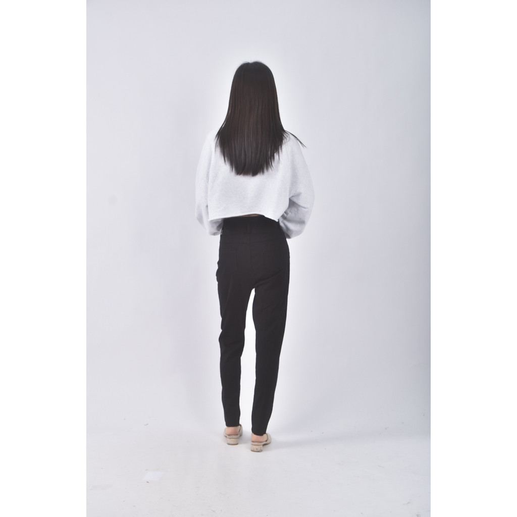 (2XL) 高腰丹寧牛仔質感黑色長褲二手衣, , large