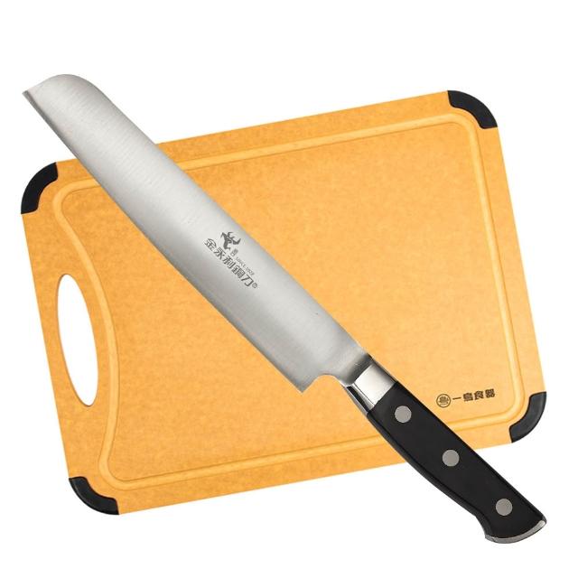 【金永利鋼刀】E1平頭水果刀+原木纖維防滑防霉砧板, , large