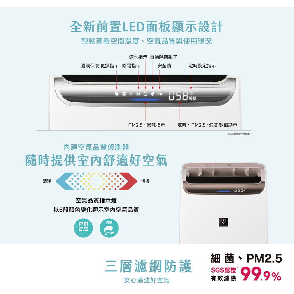 SHARP 夏普 12L 自動除菌離子 2合1 空氣清淨除濕機 DW-P12FT-W, , large
