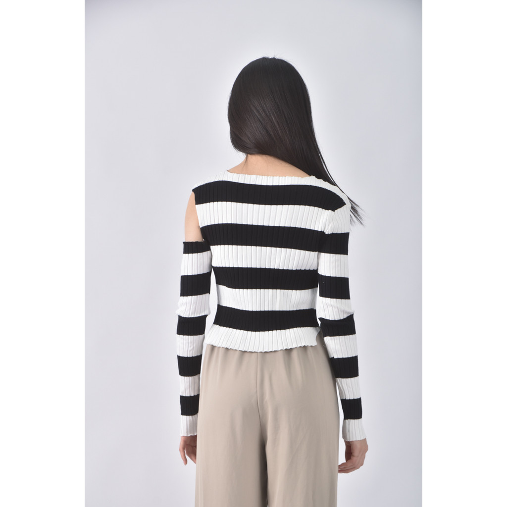 (S) xin yi zu wears條紋露肩黑白色長袖上衣二手衣, , large