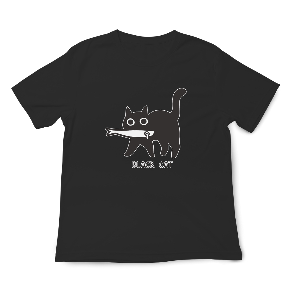 JZ TEE Black Cat - Fish in Mouth Graphic Tee, , large
