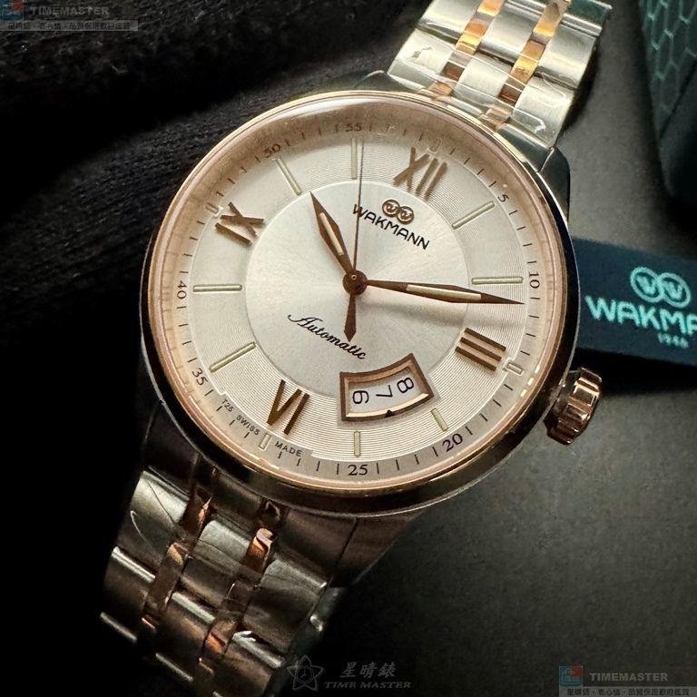 [星晴錶業]WAKMANN手錶,40mm,WA00050銀白色錶面玫瑰金錶殼金銀相間精鋼錶帶款, , large
