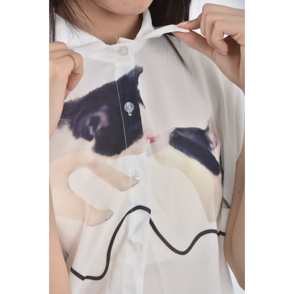 (L) for u韓牌質感貓咪白色上衣二手衣, , large