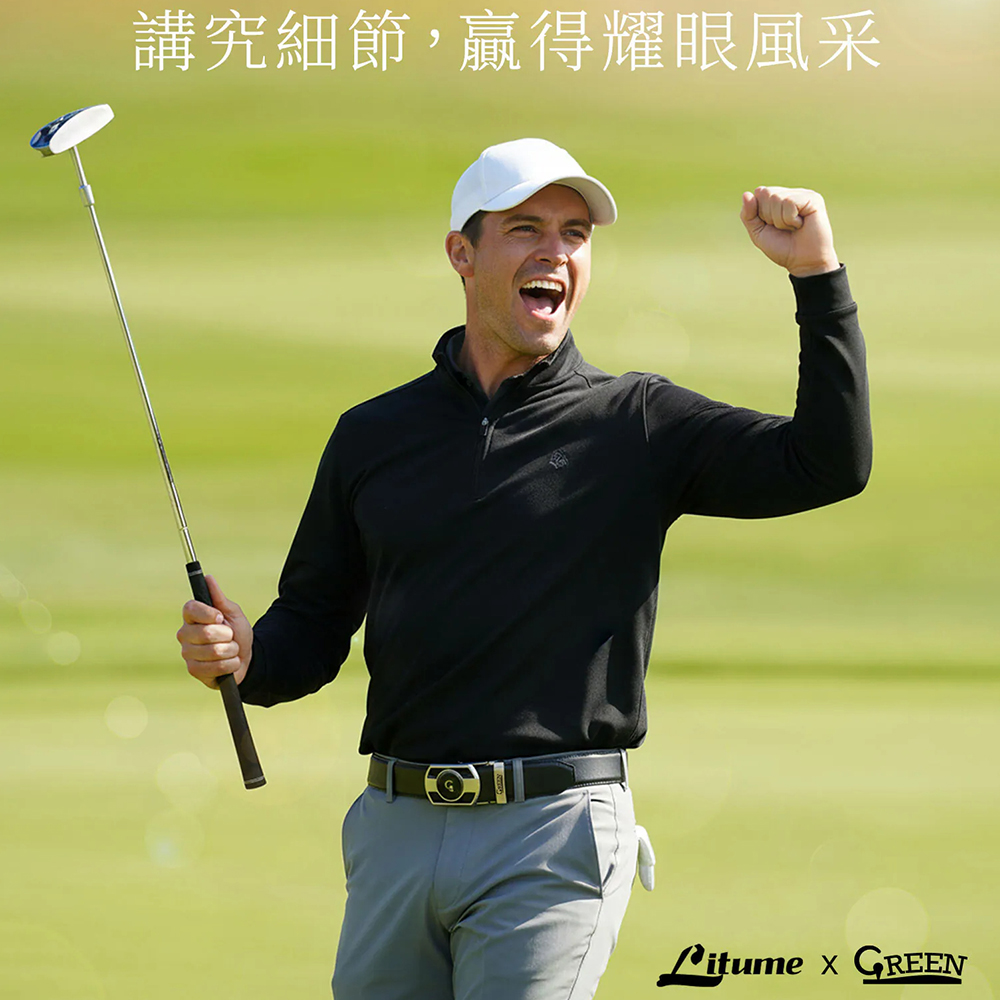 Green Golf 高爾夫 自動扣皮帶 腰帶 真皮 磁吸球標 鋅合金帶扣 黑, , large