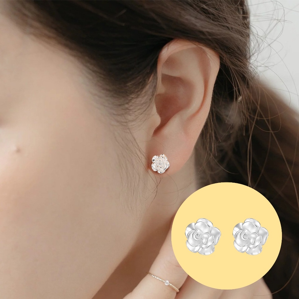 韓版s999純銀玫瑰花款轉珠耳環-附馬卡收納盒 