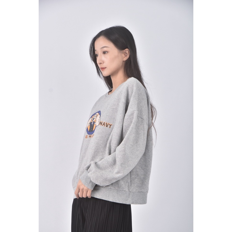 (F) 質感印花灰色長袖上衣二手衣, , large