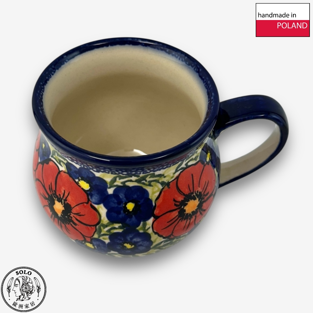 【SOLO歐洲家居】波蘭製 Cerraf 波蘭陶 350ml 胖胖杯 馬克杯 水杯 咖啡杯 紅藍花徑系列, , large