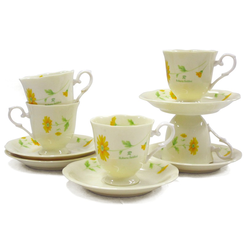 [豐名日本餐具] 咖啡杯五客入組 高台黃菊 ROBERTA / C00CS5-39, , large
