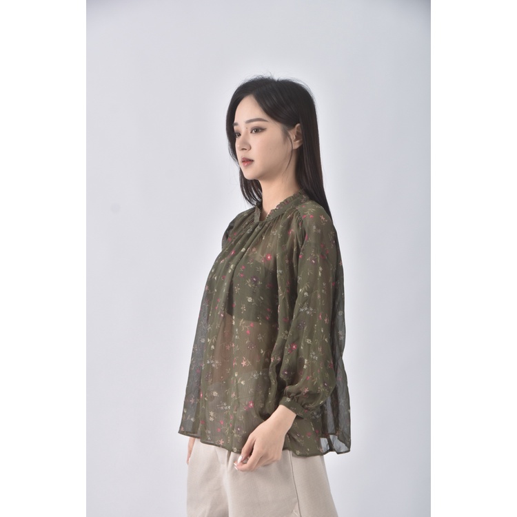 (S) uniqlo碎花綠色長袖上衣二手衣, , large