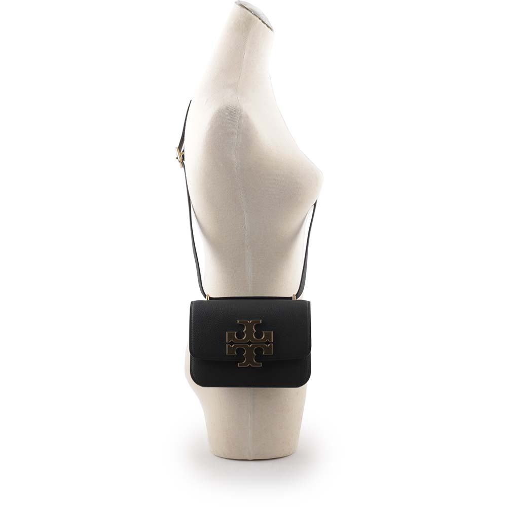 TORY BURCH Eleanor 荔枝皮革大標誌翻蓋小款二用包/黑色, , large