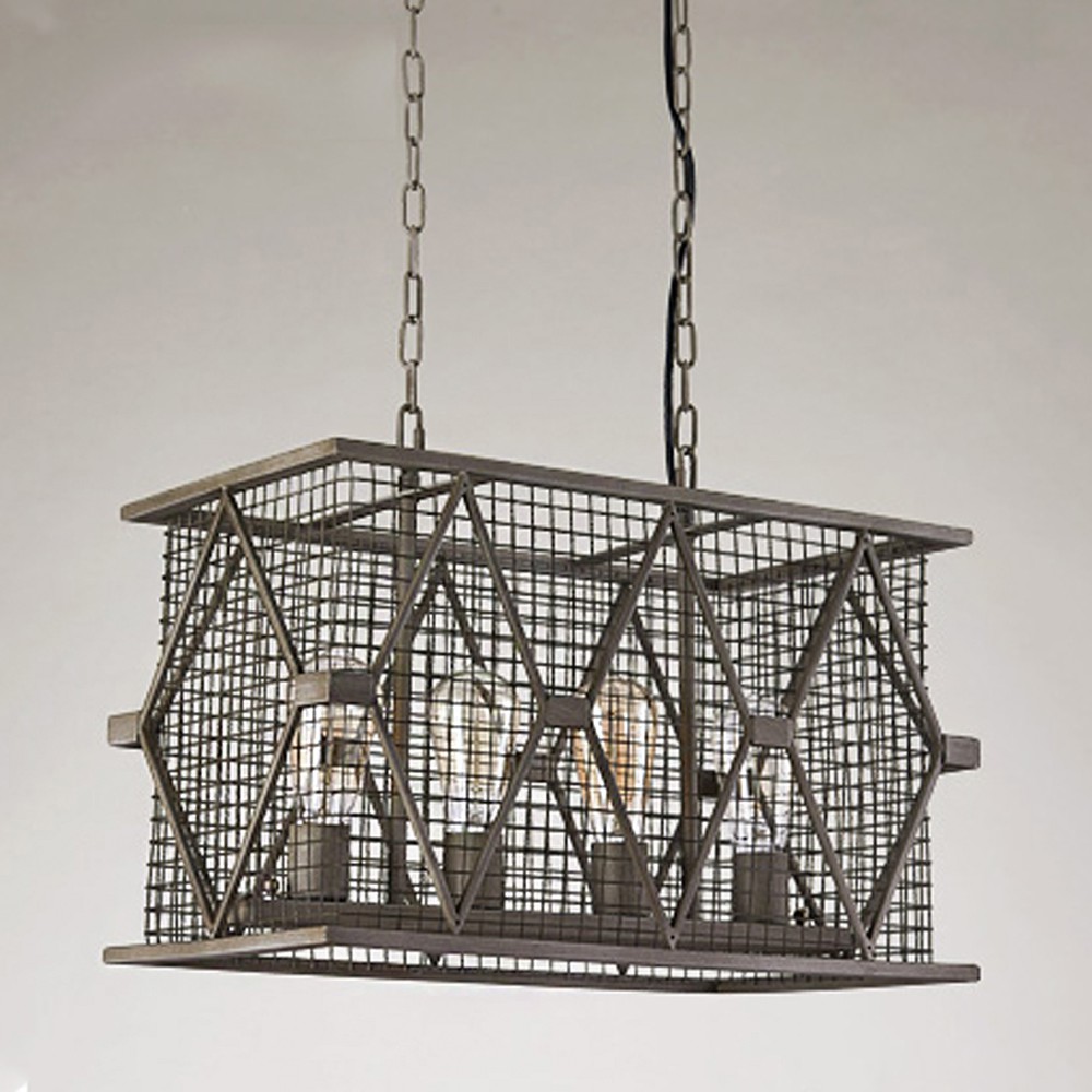 【H&R安室家】 53x29x30cm小號長方鐵網吊燈 ZA0116, , large