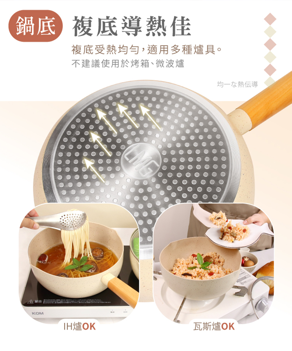 【LMG】日式香草不沾雪平鍋22cm(附蓋/料理鍋/單柄湯鍋/適用各種爐具), , large