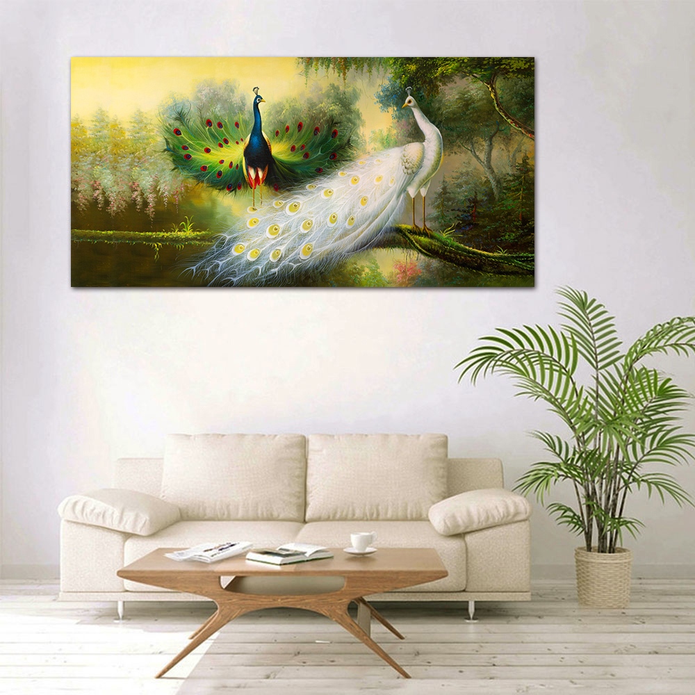 【御畫房】孔雀吉祥 國家一級畫師手繪油畫60×120cm(VF-140), , large