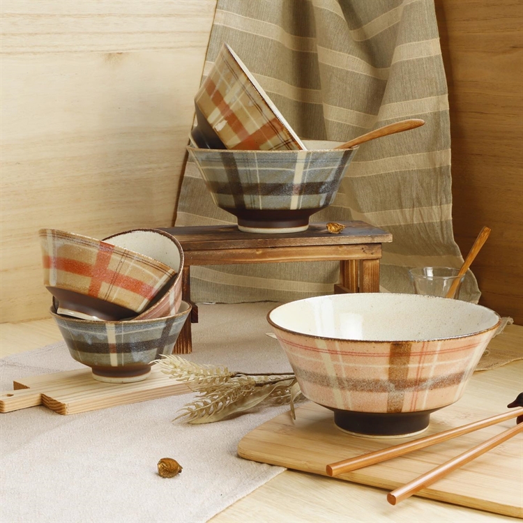 【毓秀堂】AWASAKA RACHE格紋飯碗(米 花生醬), , large