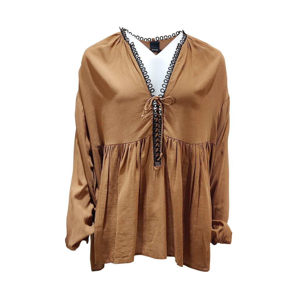 PINKO大地色蝴蝶結V領上衣, , large