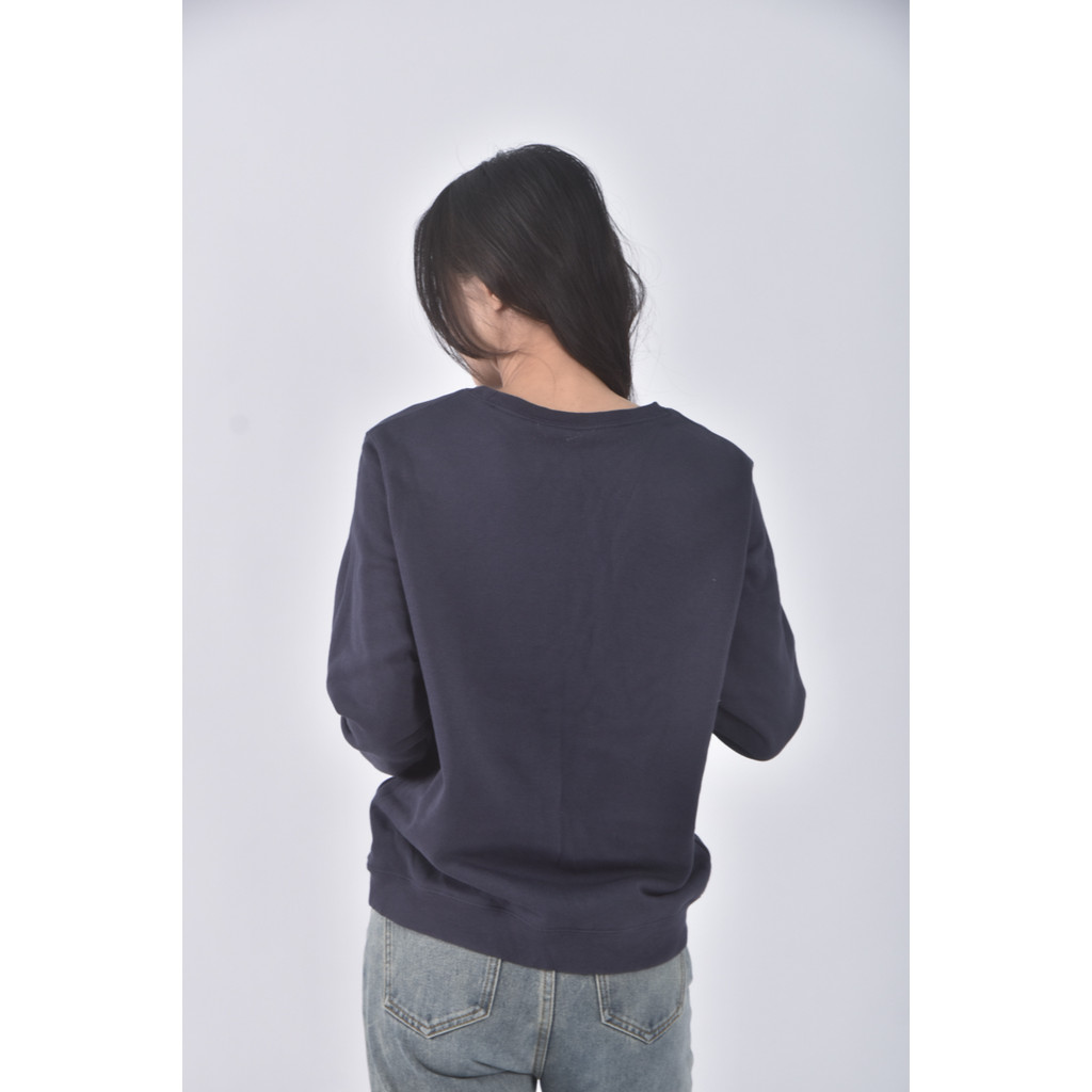 (M) lativ質感棉質圓領藍色長袖上衣二手衣, , large