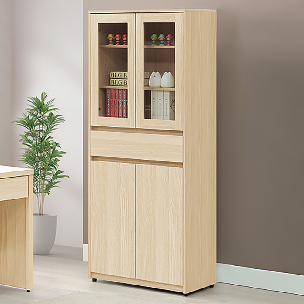 【Hampton 漢汀堡】娜朵白橡色中抽四門書櫥, , large