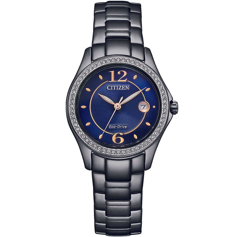 CITIZEN 星辰 光動能水晶奢華女錶-藍x黑 FE1255-84L, , large