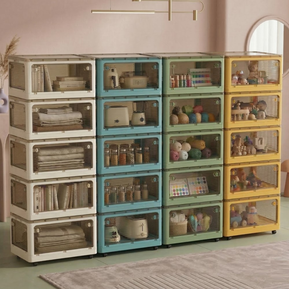 【AOTTO】45L升級加厚款五開門可疊加折疊收納箱5入組(AL-250), , large