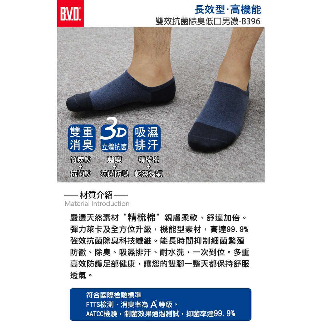 【BVD】雙效抗菌除臭低口男襪-B396 男襪 低口襪, , large