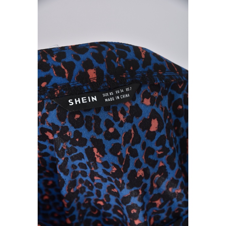 (S) shein質感豹紋藍色洋裝二手衣, , large