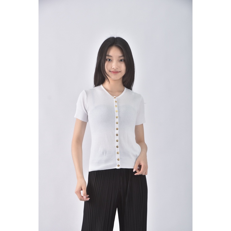 (S) agnes b質感棉質純棉白色短袖上衣二手衣, , large
