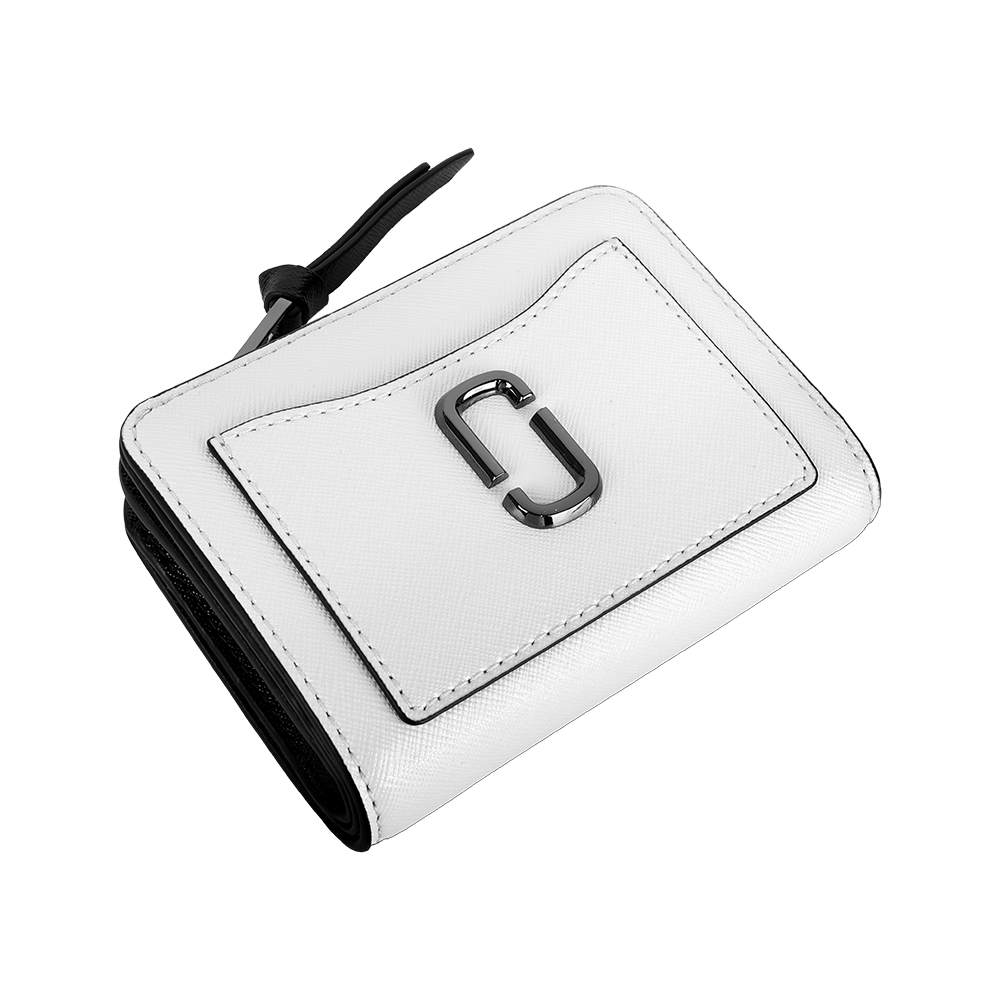 MARC  JACOBS The Snapshot 防刮皮革暗釦二折撞色短夾(白色/黑色), , large