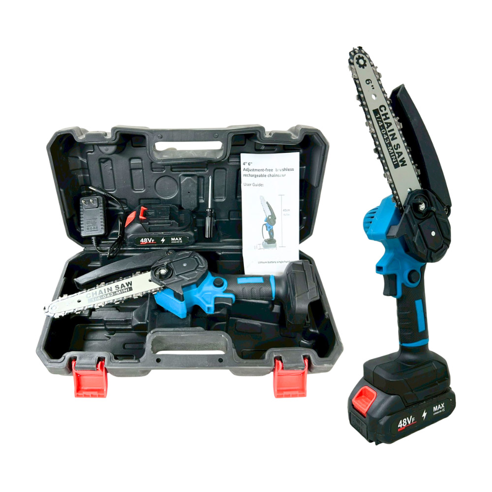 6-inch brushed electric chainsaw, 5 sections, 1 battery, 1 charger (blue), , large