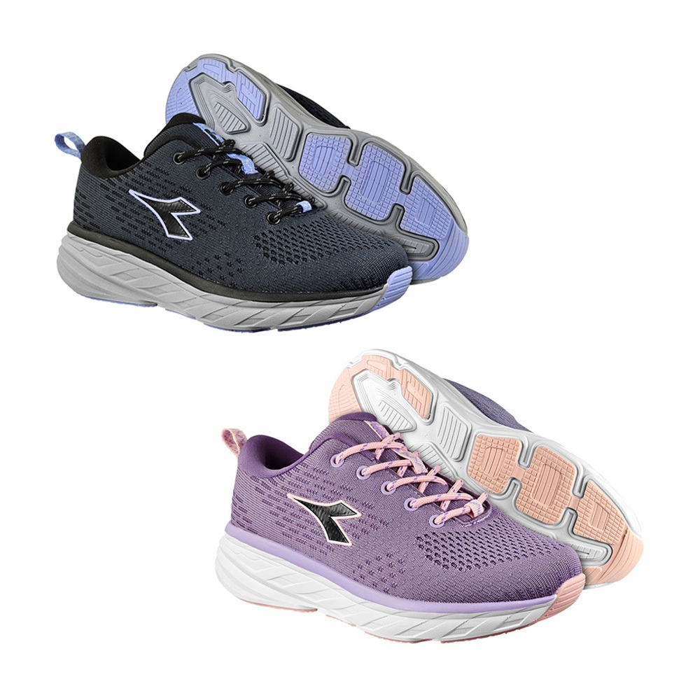 DIADORA迪亞多那 輕量避震慢跑鞋 女運動鞋 女鞋 透氣 針織 高彈鞋墊 緩震 回彈 吸震 厚底 耐磨 防滑 黑 紫, , large